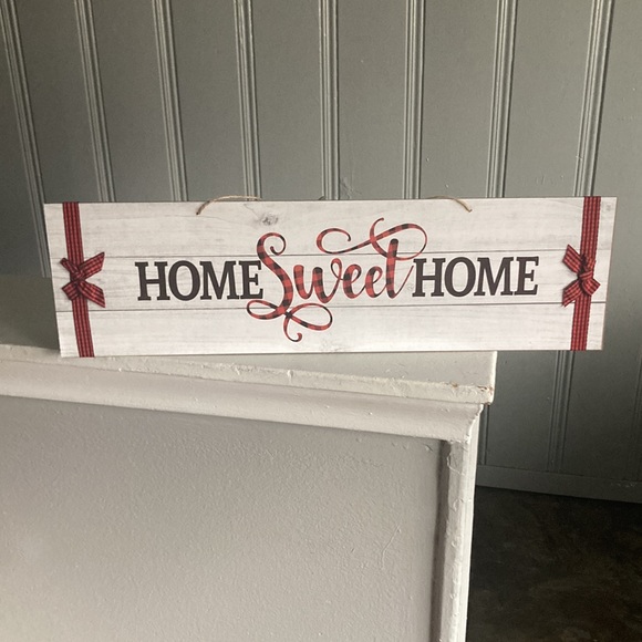 NWT Slatted Wood Horizontal Home Sweet Home Decor Sign w/ Bows - Picture 10 of 14